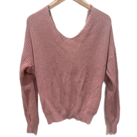 NWOT Love Tree Twist Back V-neck Sweater in Blush with Metallic Threading Large - Picture 4 of 7